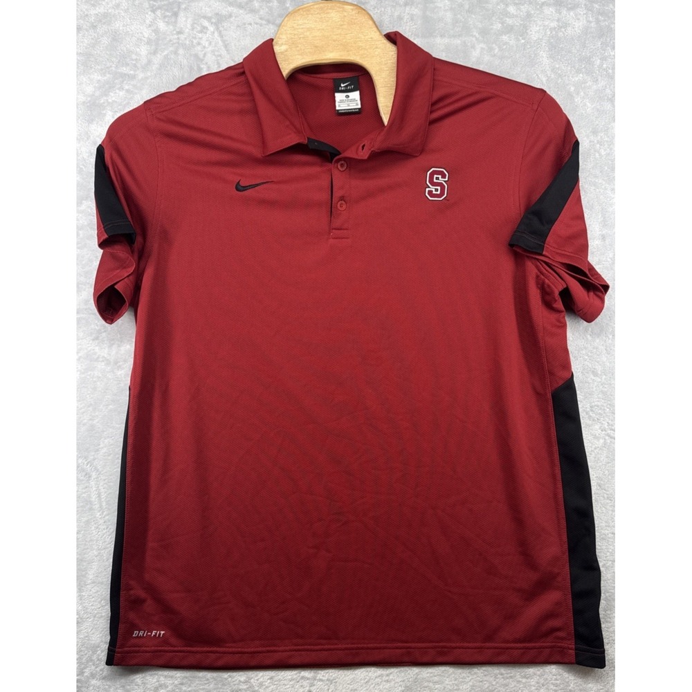 Nike Stanford Cardinal Dri-Fit Golf Polo Shirt Vintage Red‎ Men's Size XL
